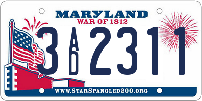 MD license plate 3AD2311
