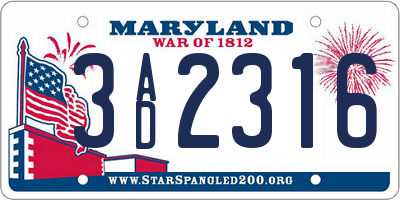 MD license plate 3AD2316
