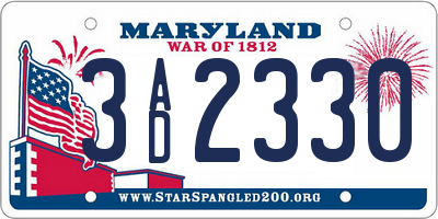 MD license plate 3AD2330