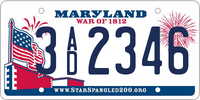 MD license plate 3AD2346