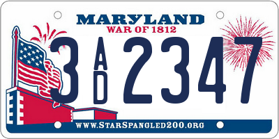 MD license plate 3AD2347
