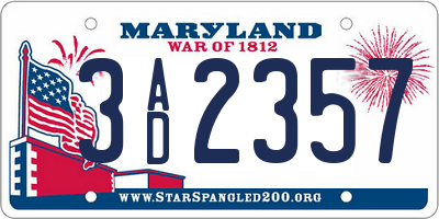MD license plate 3AD2357