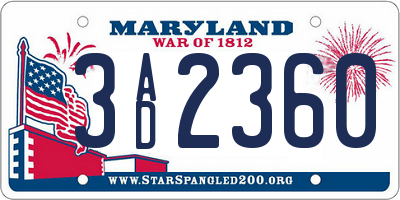 MD license plate 3AD2360