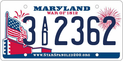 MD license plate 3AD2362