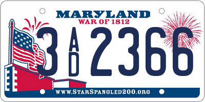 MD license plate 3AD2366