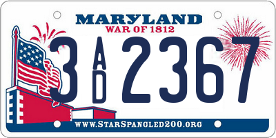 MD license plate 3AD2367