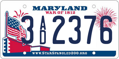 MD license plate 3AD2376