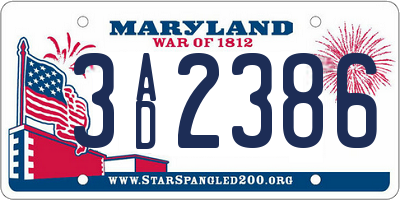 MD license plate 3AD2386