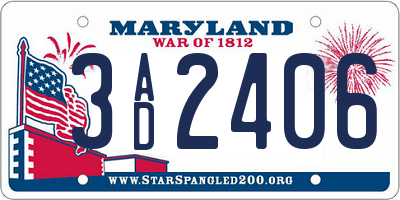 MD license plate 3AD2406