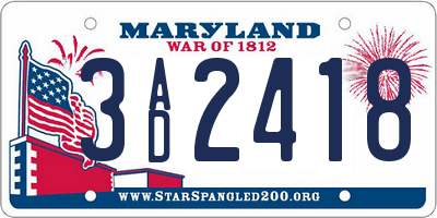 MD license plate 3AD2418