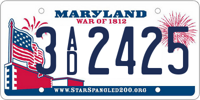 MD license plate 3AD2425
