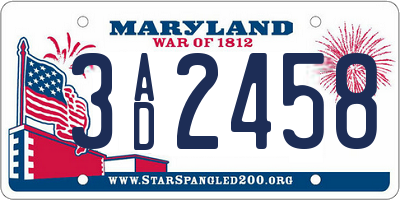 MD license plate 3AD2458