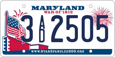 MD license plate 3AD2505