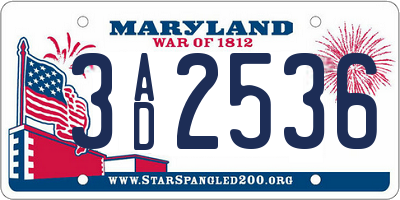 MD license plate 3AD2536