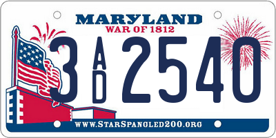 MD license plate 3AD2540