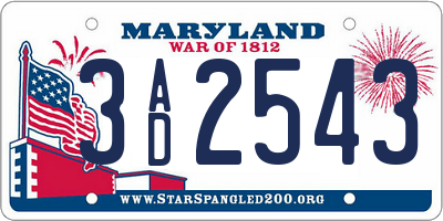 MD license plate 3AD2543