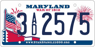 MD license plate 3AD2575