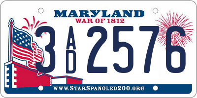 MD license plate 3AD2576