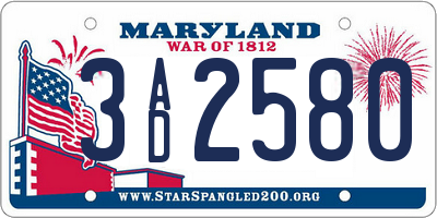 MD license plate 3AD2580