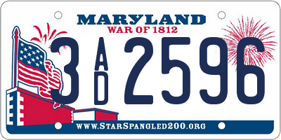 MD license plate 3AD2596