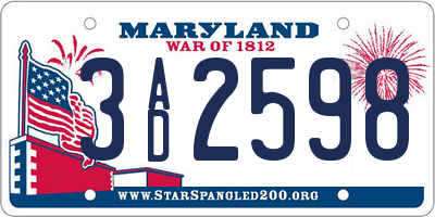MD license plate 3AD2598
