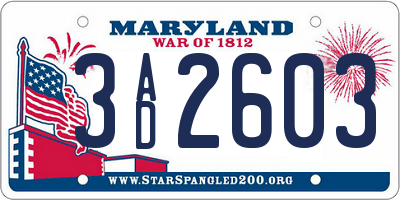 MD license plate 3AD2603