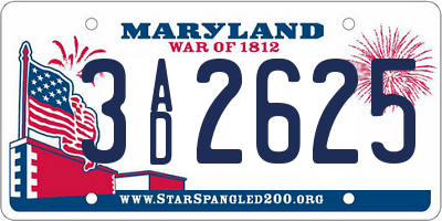 MD license plate 3AD2625
