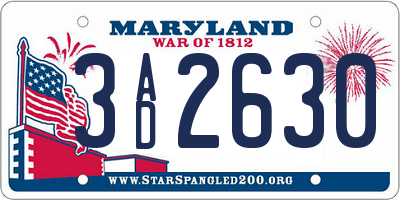 MD license plate 3AD2630