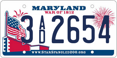 MD license plate 3AD2654