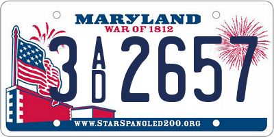 MD license plate 3AD2657