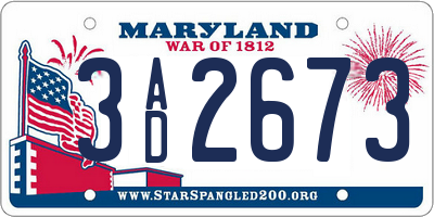 MD license plate 3AD2673
