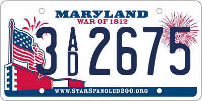 MD license plate 3AD2675