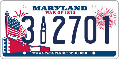MD license plate 3AD2701