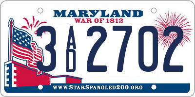 MD license plate 3AD2702