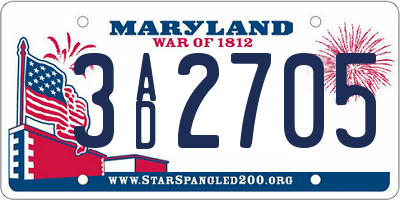 MD license plate 3AD2705
