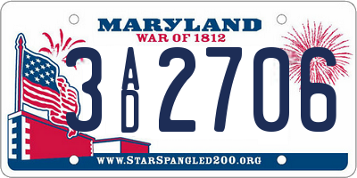 MD license plate 3AD2706