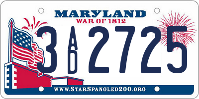 MD license plate 3AD2725