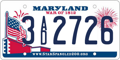 MD license plate 3AD2726