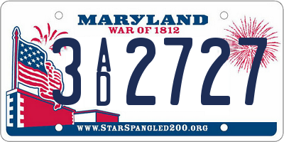 MD license plate 3AD2727