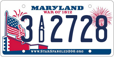 MD license plate 3AD2728