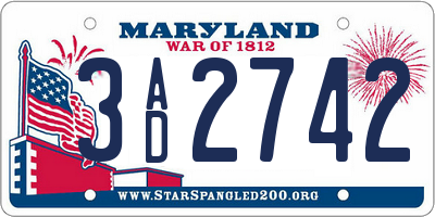 MD license plate 3AD2742