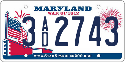 MD license plate 3AD2743