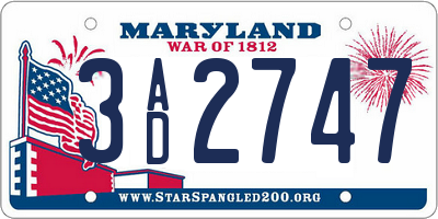 MD license plate 3AD2747