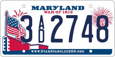 MD license plate 3AD2748