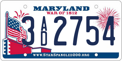 MD license plate 3AD2754