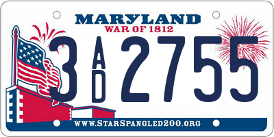 MD license plate 3AD2755
