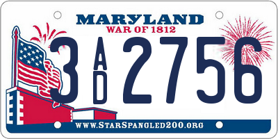 MD license plate 3AD2756