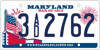MD license plate 3AD2762