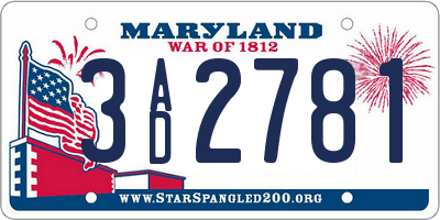 MD license plate 3AD2781