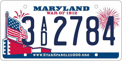 MD license plate 3AD2784